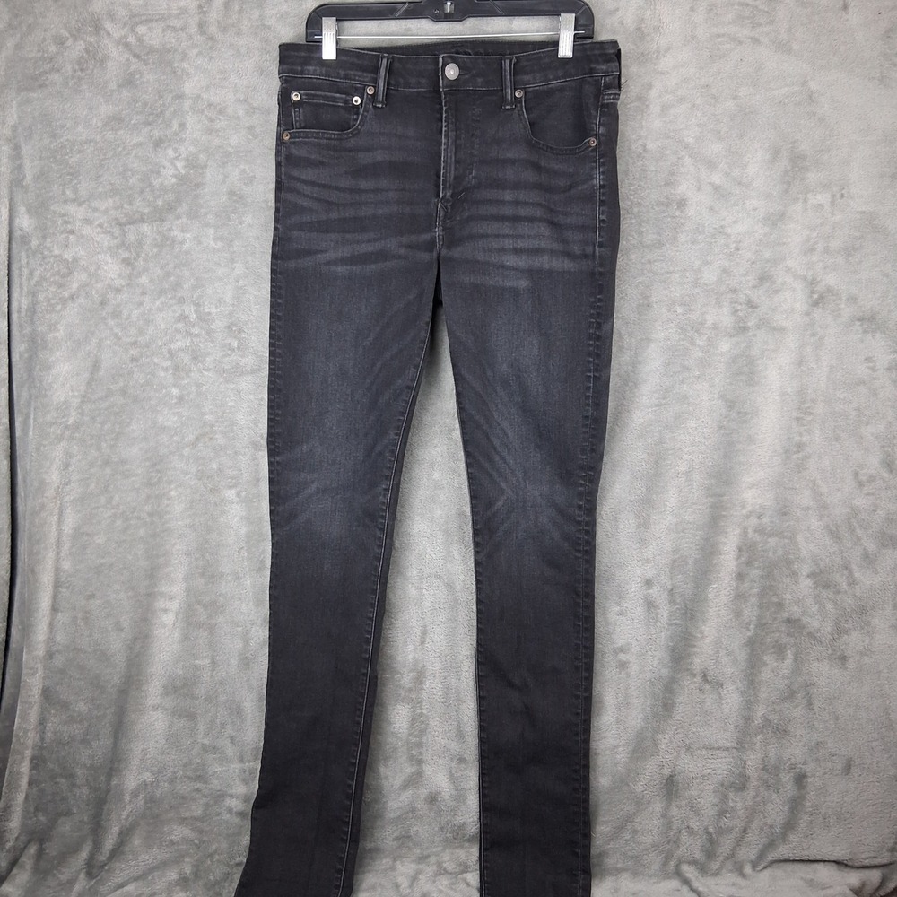 American Eagle Stacked Skinny Jeans Mens 34x34 Black Faded Wash Next Level Flex